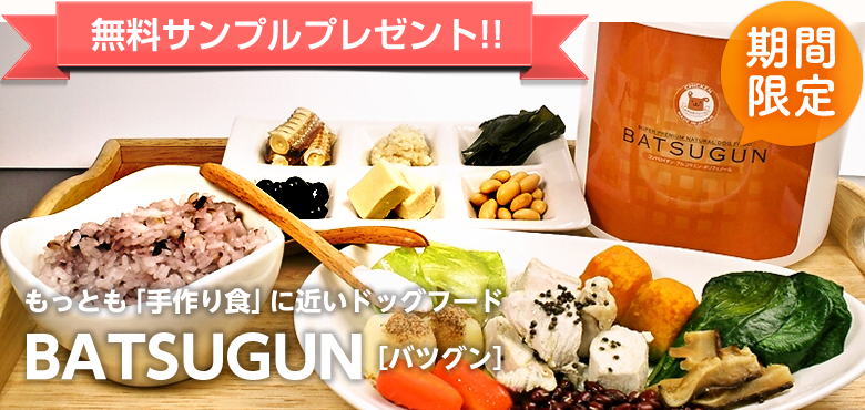 無料サンプルプレゼント!! もっとも「手作り食」に近いドッグフード BATSUGUN［バツグン］