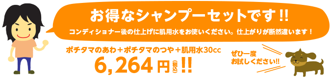 お得なシャンプーセットです！！コンディショナー後の仕上げに肌用水をお使いください。仕上がりが断然違います！